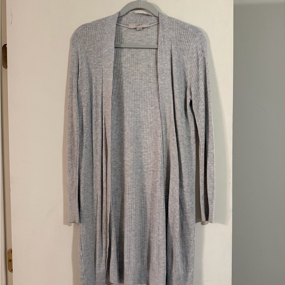 LOFT Women's Light Gray Ribbed Cardigan